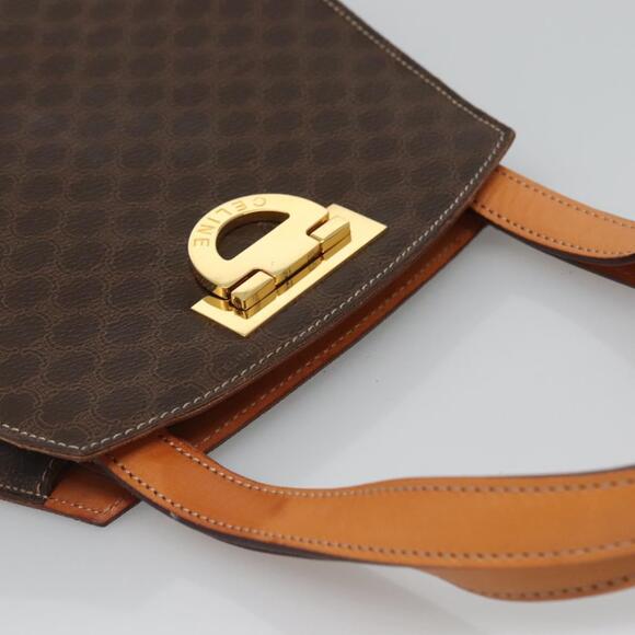 CELINE Macadam Canvas Hand Bag Pvc Leather Brown Gold - Picture 6 of 12